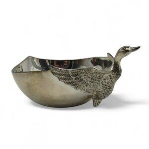 SILEA Silver Plated Zinc DUCK Goose Decorative Candy Bowl 5" Boxed